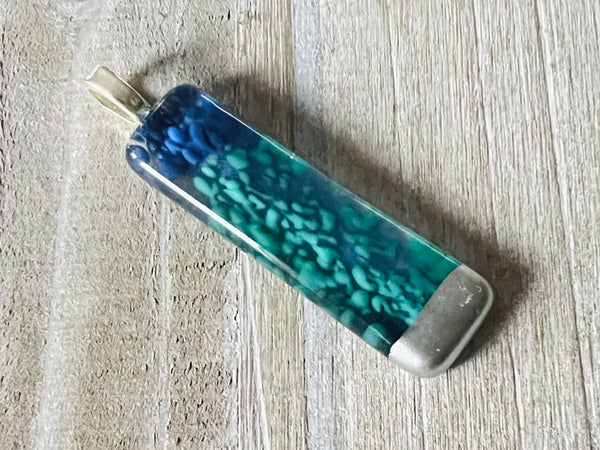 Simply Elegant Fused Glass hand painted silver pendant~