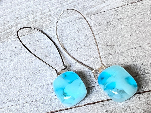 Fused Glass Earrings~ Light Blue  ~