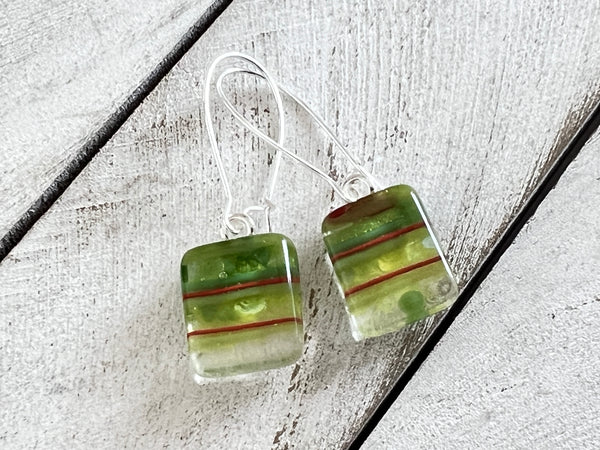 Fused Glass Earrings~ Holly Jolly