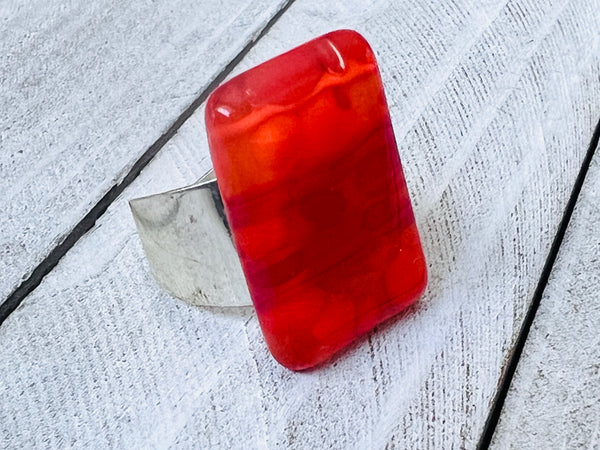 Fused Glass Ring, Orange and Pink