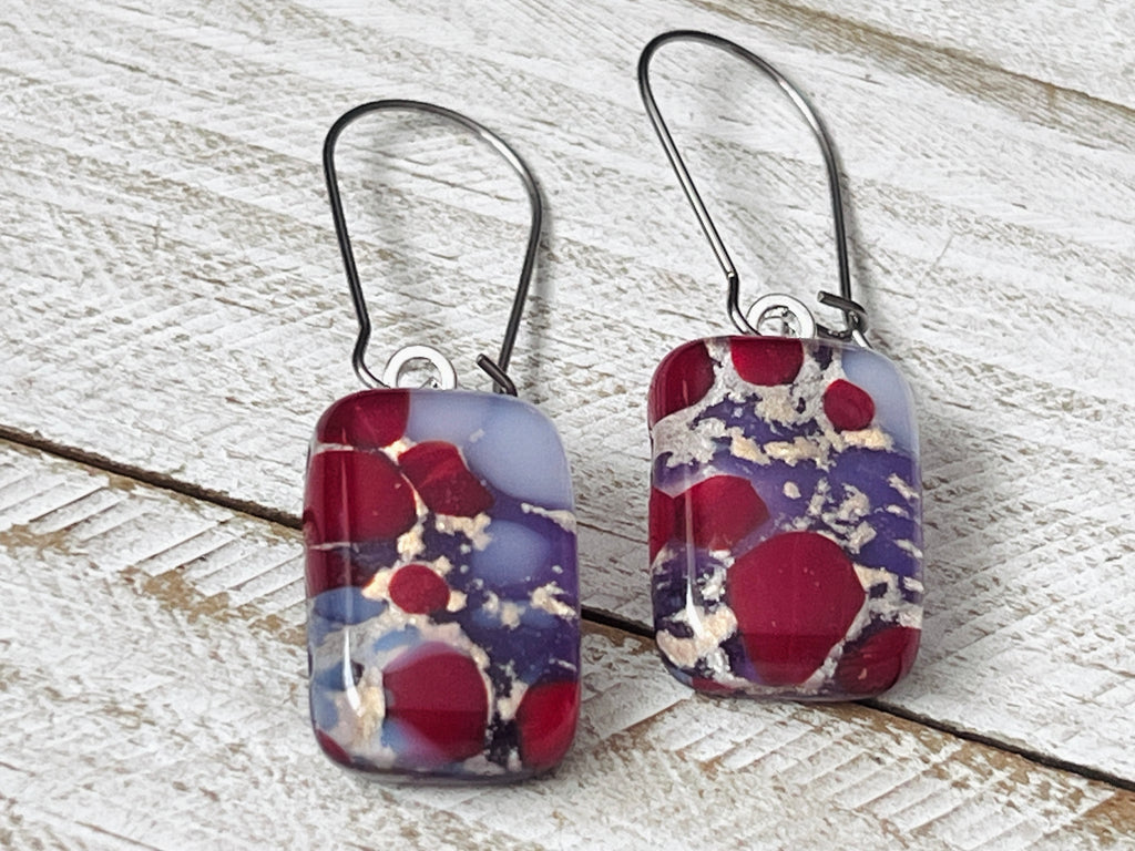 Fused Glass Earrings~Purple Raspberry.