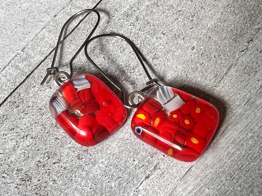 Fused Glass Orange Earrings, Cinque Terre