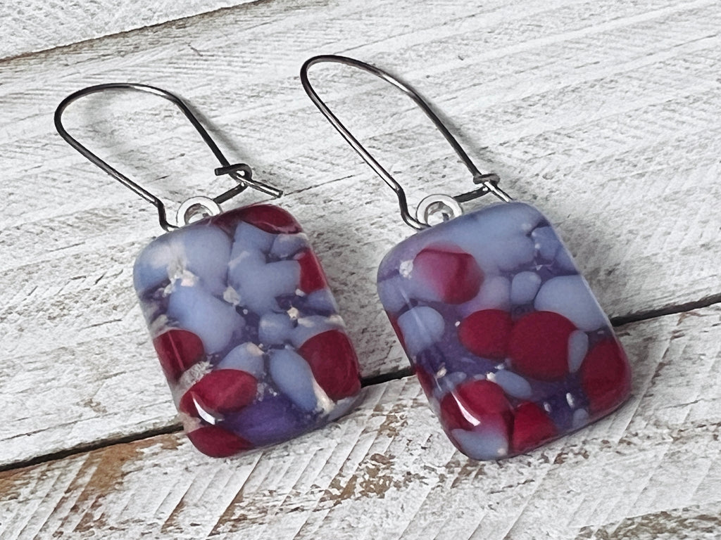 Fused Glass Earrings~Purple Raspberry.