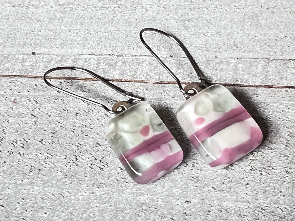 Fused Glass~ Pink with a seafoam gray