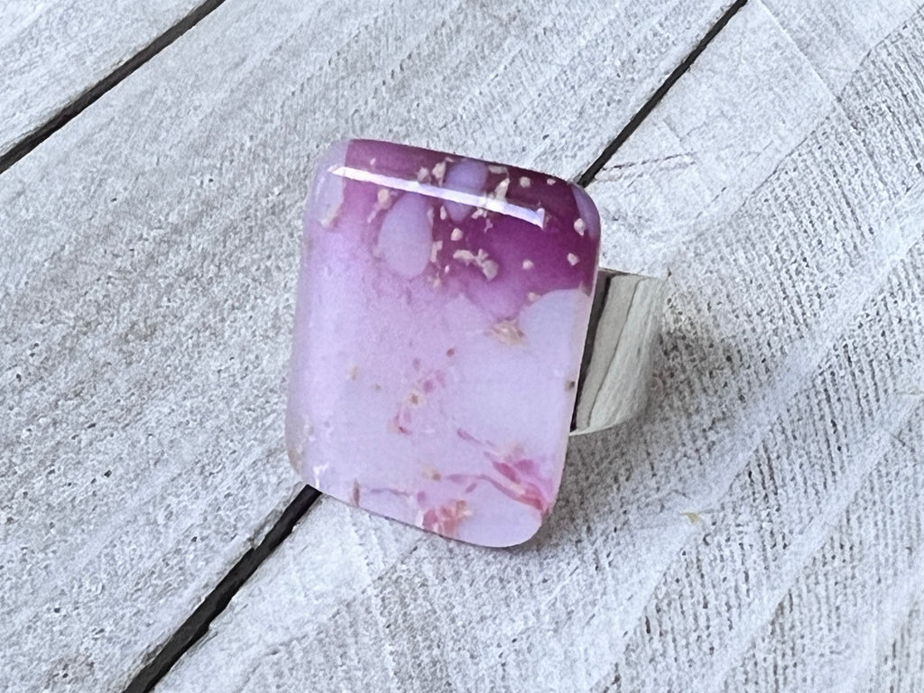 Fused Glass Ring~Pink and purple