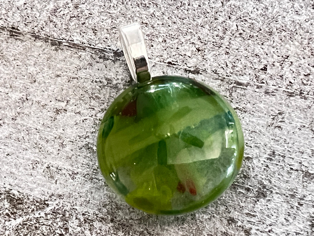 Fused Glass Mini Pendant~ Holly Jolly