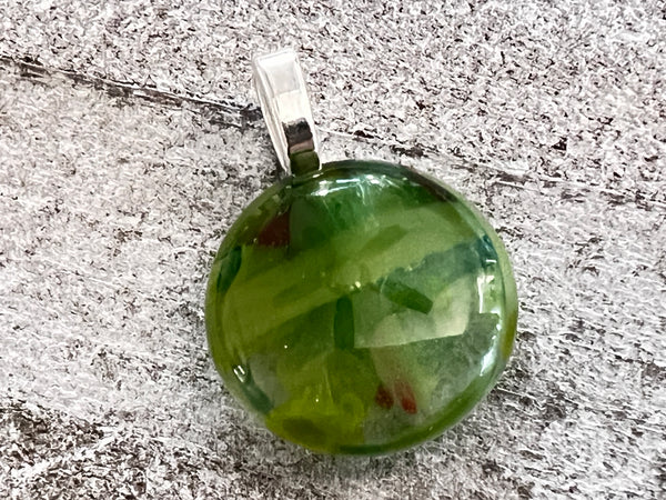 Fused Glass Mini Pendant~ Holly Jolly