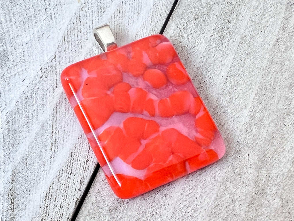 Fused Glass Pendants, Pale Pink & Tangerine