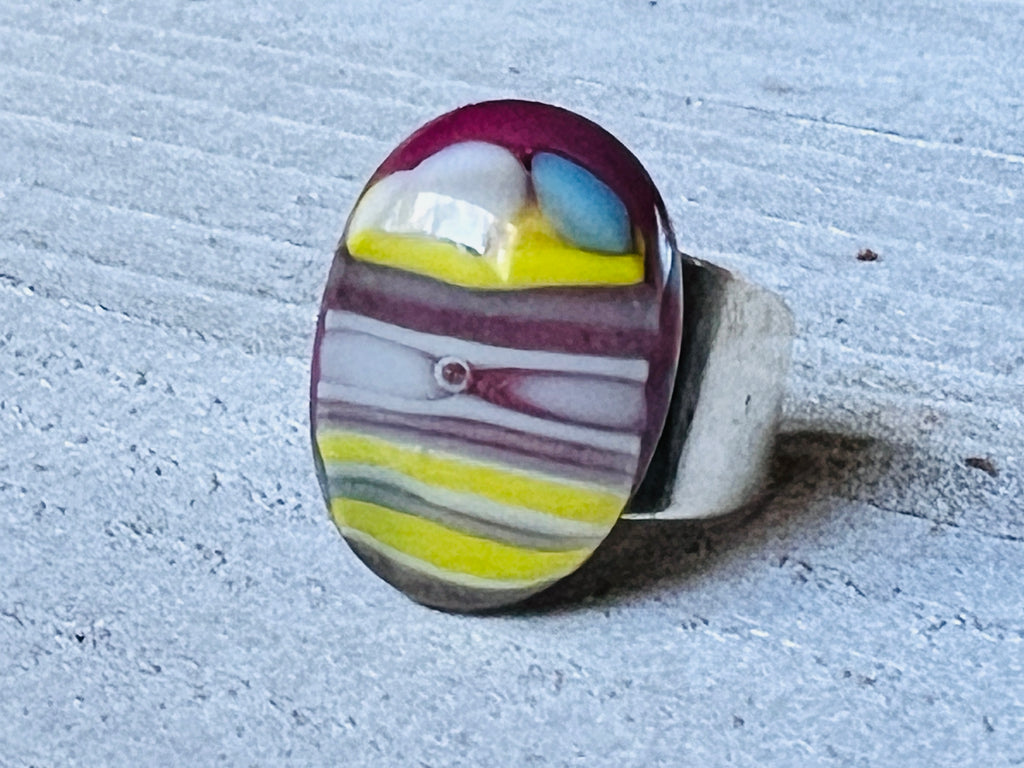 Fused Glass Adjustable Ring~Electric Lemonade