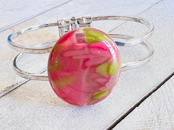 Fused Glass Spring Bracelet~Pink and Green