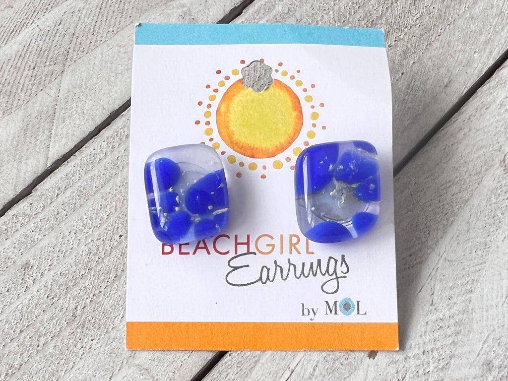 Fused Glass Stud Earrings ~Blue and Gray