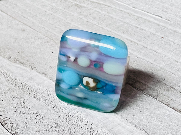 Fused Glass Adjustable Ring~ Pretty as a Peacock 🦚