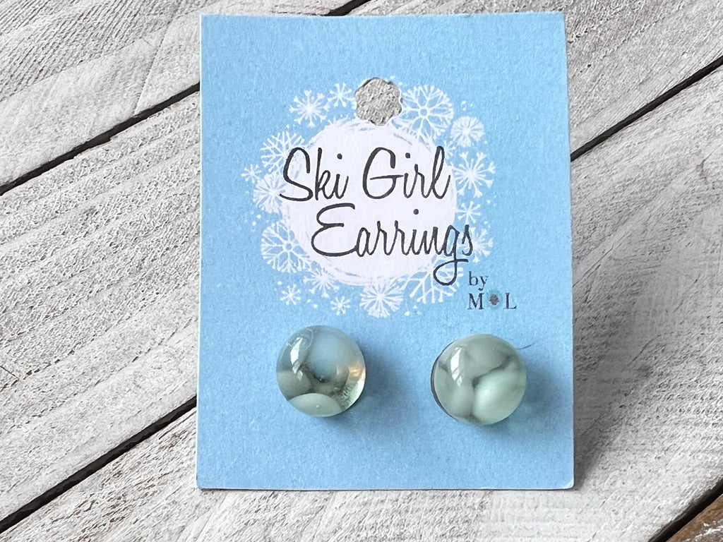 Fused Glass Stud Earrings ~ Seafoam