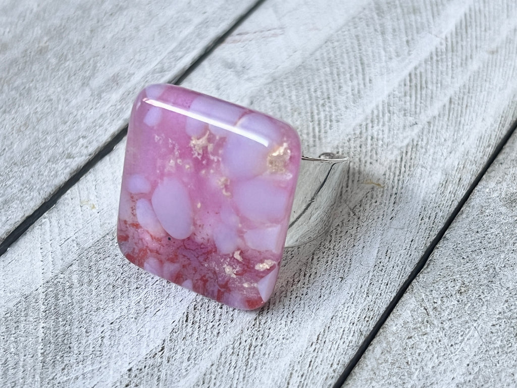 Fused Glass Ring~Pink and purple