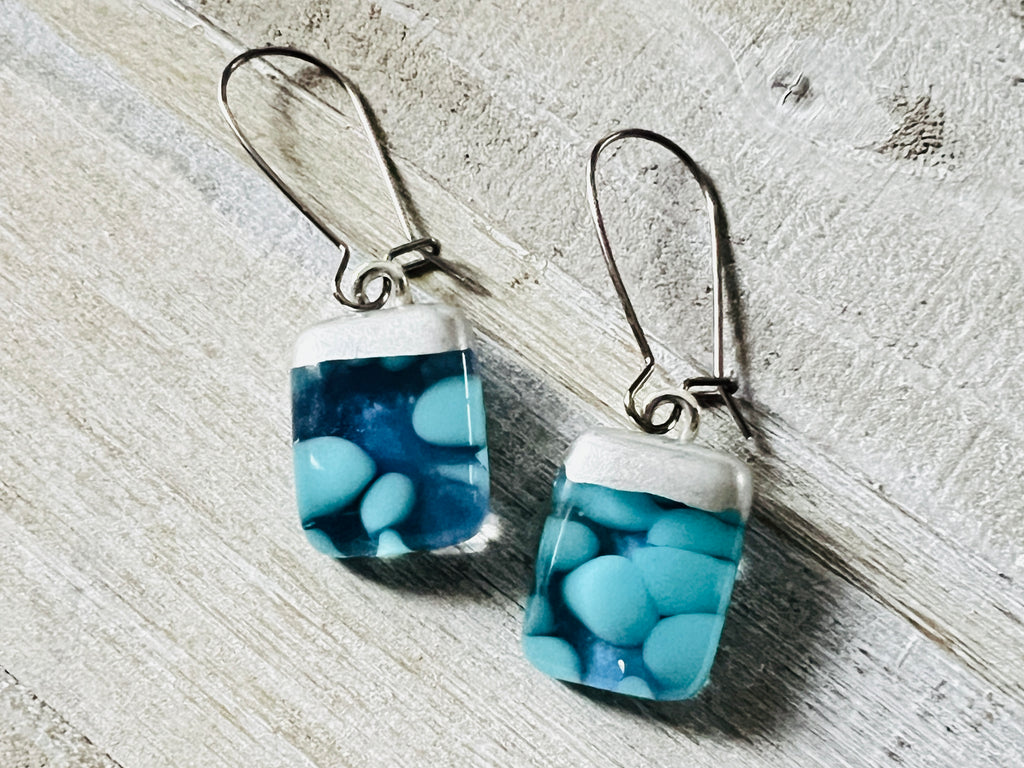 Simply Elegant Fused Glass hand painted silver Earrings~