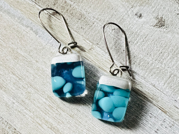 Simply Elegant Fused Glass hand painted silver Earrings~
