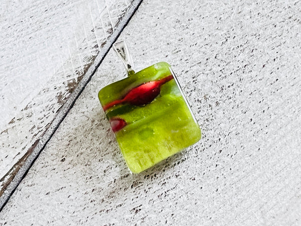 Fused Glass Mini Pendant~ Holly Jolly