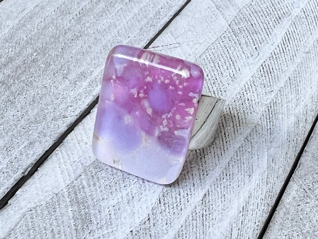 Fused Glass Ring~Pink and purple