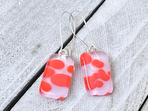 Fused Glass Earrings, Pale Pink & Tangerine