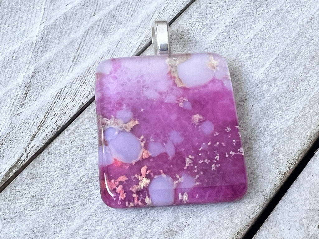 Fused Glass Pendant~Pink and Purple