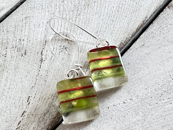 Fused Glass Earrings~ Holly Jolly