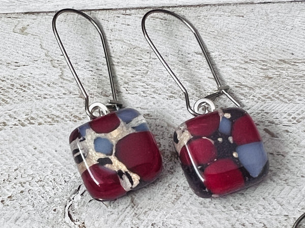 Fused Glass Earrings~Purple Raspberry.