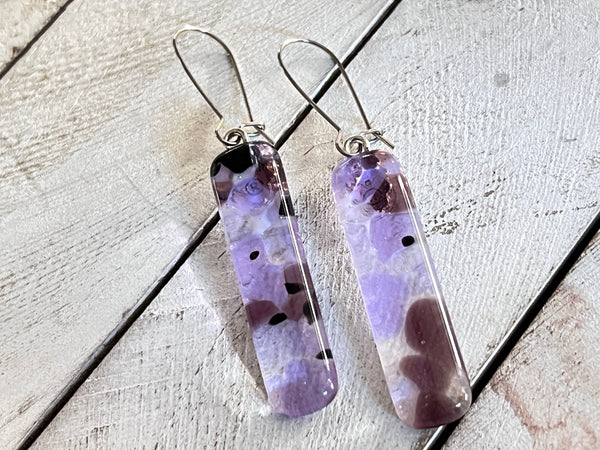 Fused Glass Long Earrings~Purple