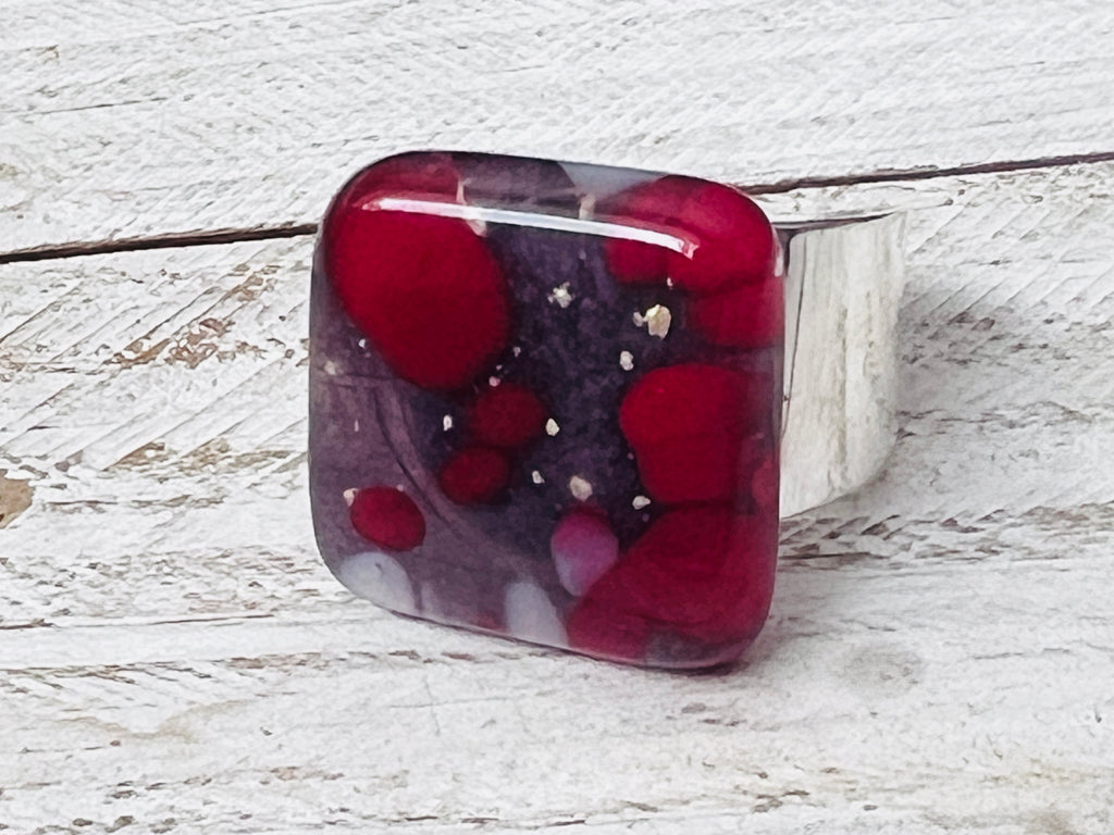 Fused Glass Ring~Purple Raspberry.