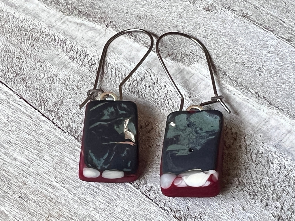 Fused Glass Earrings~ Chocolate Cherry