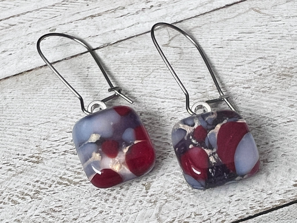 Fused Glass Earrings~Purple Raspberry.