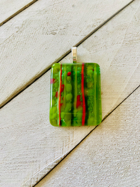 Fused Glass Pendant~ Holly Jolly