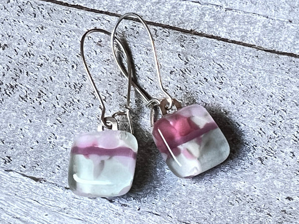 Fused Glass Earring’s ~Pink and Seafoam Gray