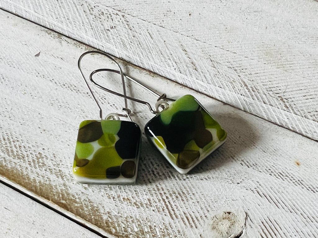 Fused Glass Earrings~Glam Camo