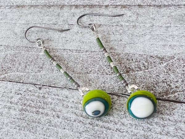 Hand strung beads with Fused Glass drops