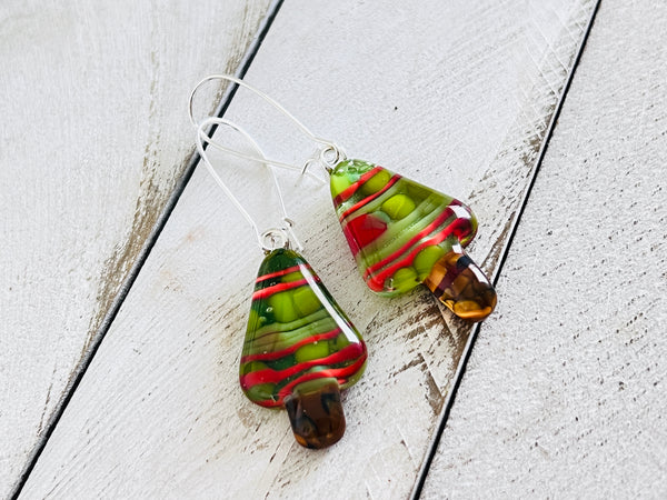 Fused Glass Earrings~ Holly Jolly