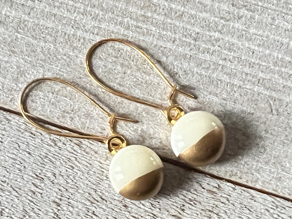 Simply Elegant Fused Glass hand painted gold Earrings~