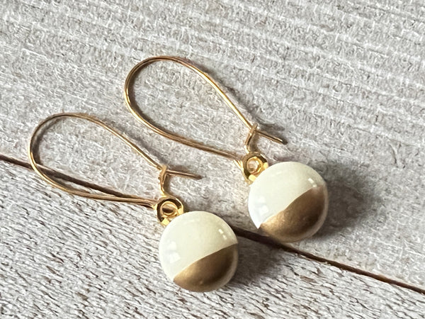 Simply Elegant Fused Glass hand painted gold Earrings~