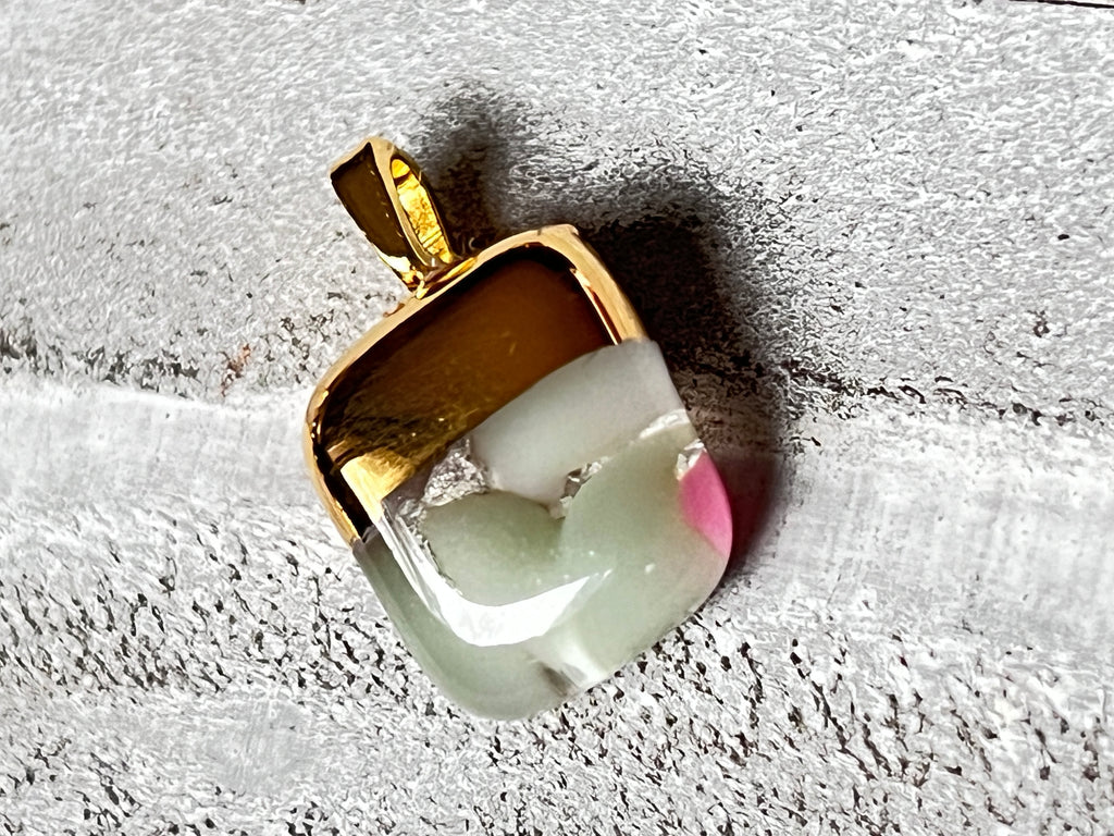 Hand Painted 18k gold fused mini pendant~