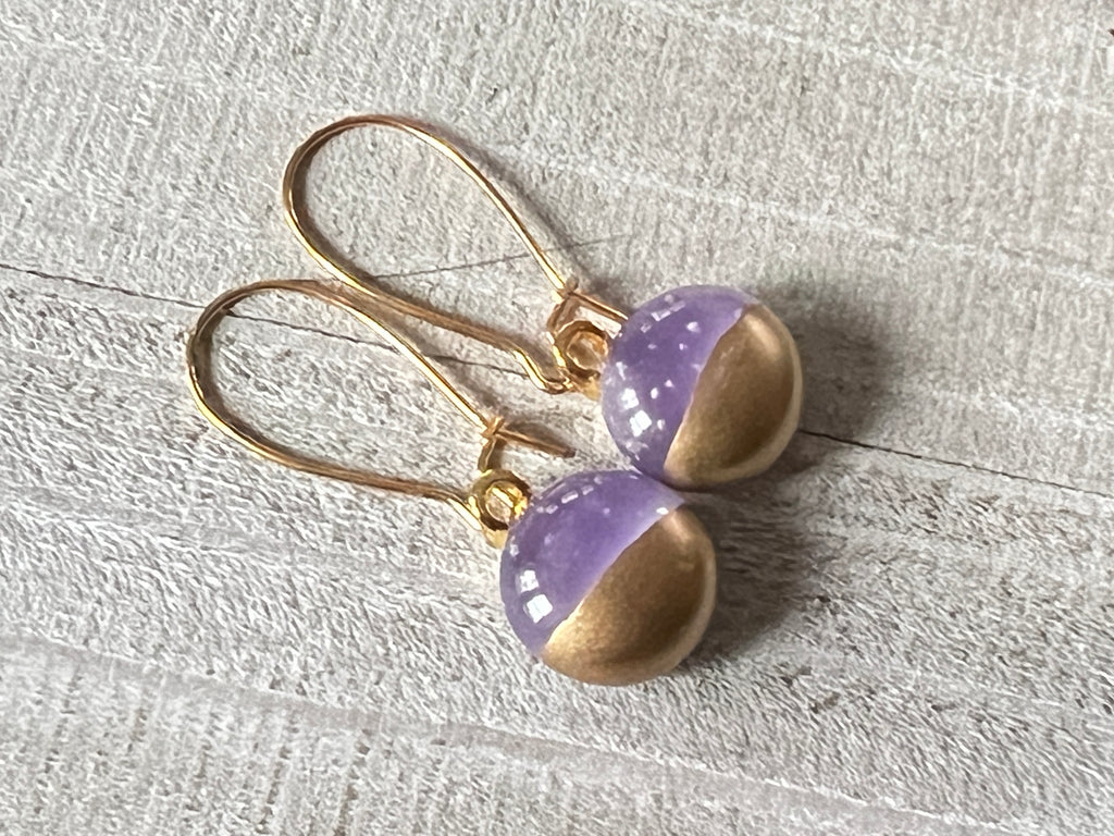 Simply Elegant Fused Glass hand painted gold Earrings~