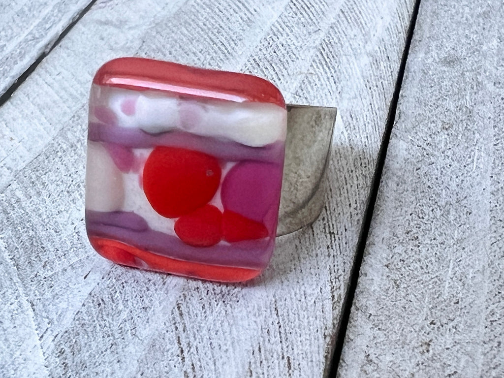 Fused Glass Ring, Orange and Pink