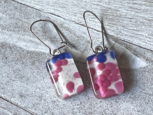 Fused Glass Earrings~Pink & Blue