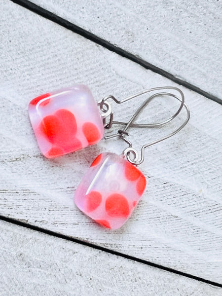 Fused Glass Earrings, Pale Pink & Tangerine