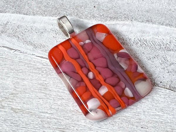 Pink and Orange fused glass pendant