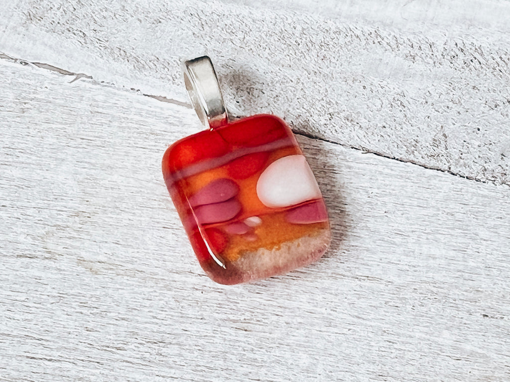 Pink and Orange fused glass mini pendant