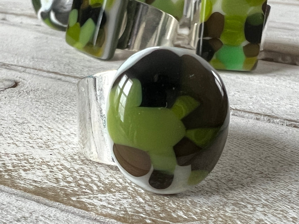 Fused Glass Ring~Glam Camo
