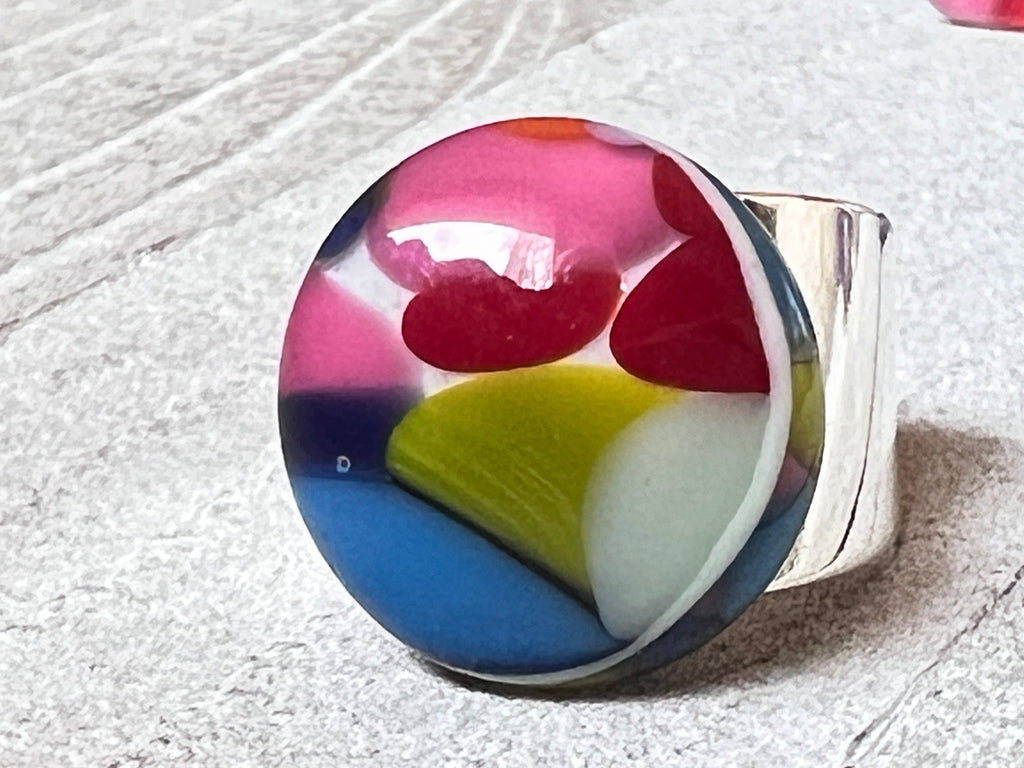 Fused Glass Adjustable Ring~ Confetti