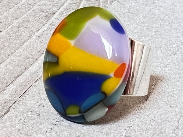 Fused Glass Adjustable Ring~ Confetti