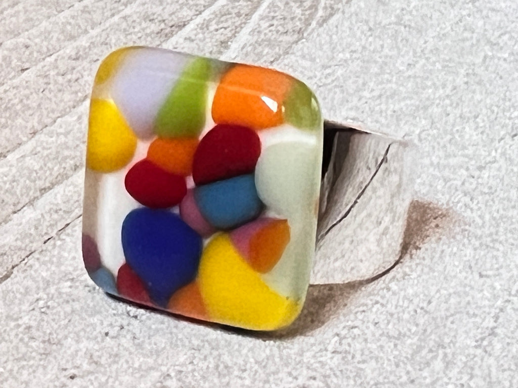 Fused Glass Adjustable Ring~ Confetti