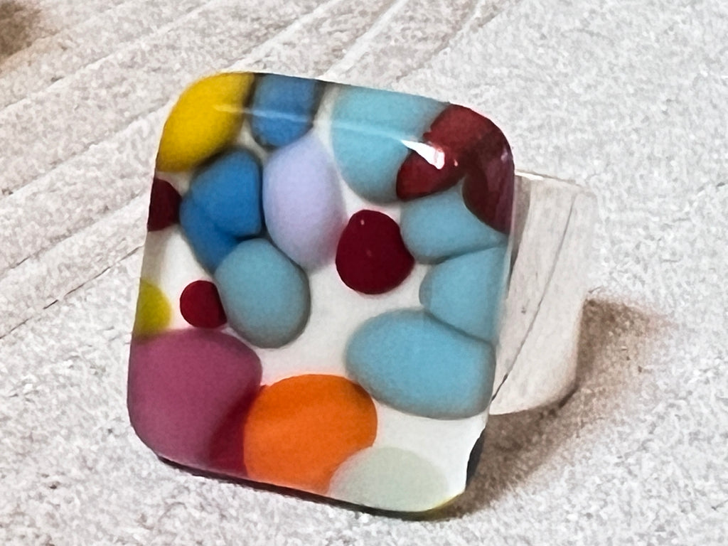 Fused Glass Adjustable Ring~ Confetti