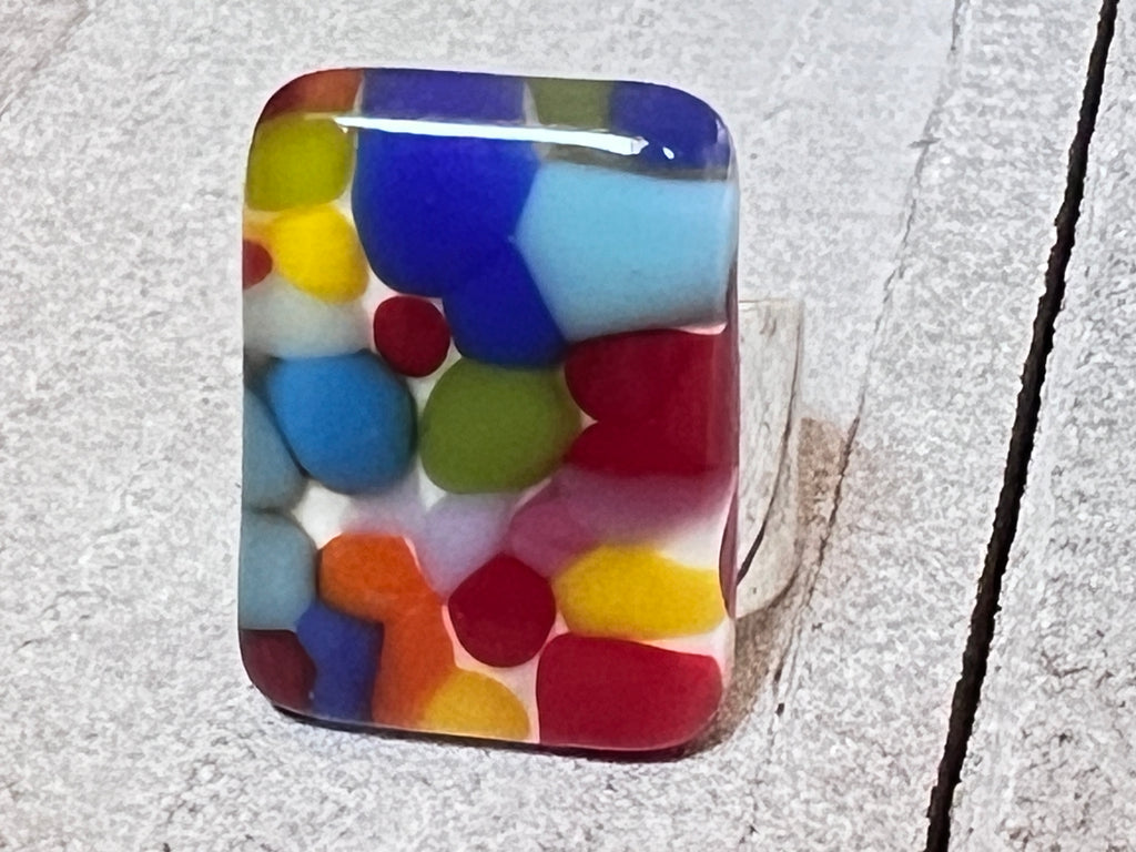 Fused Glass Adjustable Ring~ Confetti